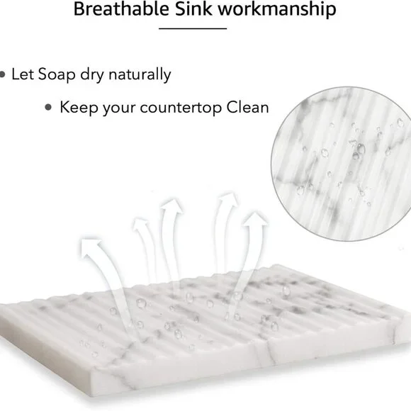 White Marble Soap Dish Holder Jewelry Ring Tray Sink Dish Sponge Holder for Bath - Picture 4 of 6